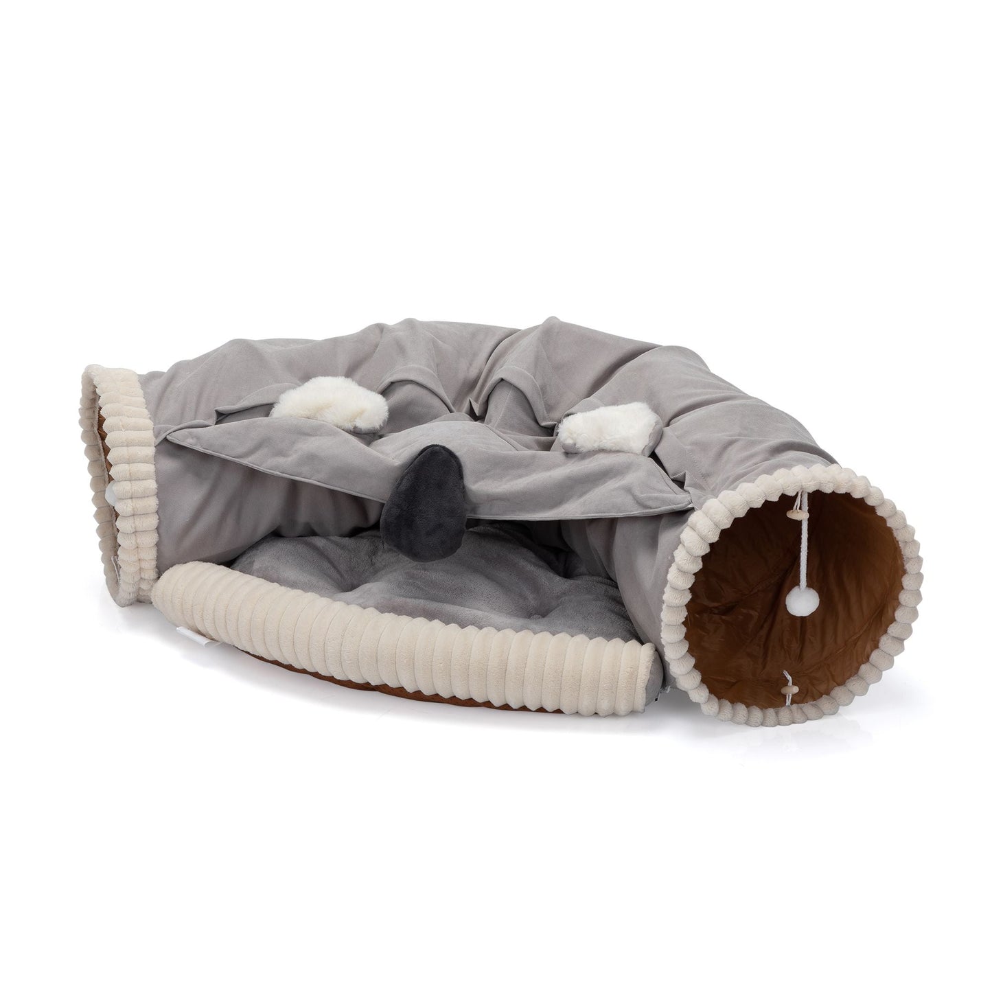 Collapsible Cat Tunnel Bed; Hide Tunnel for Indoor Cats with Hanging Toys and Cushion Mat; XH