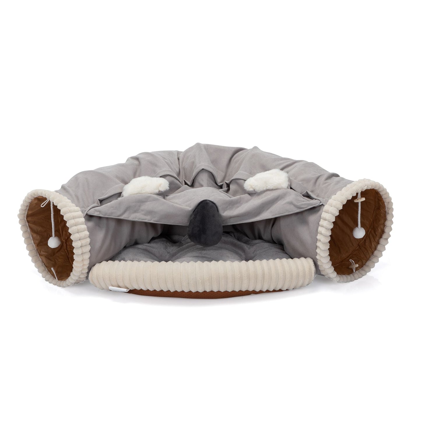 Collapsible Cat Tunnel Bed; Hide Tunnel for Indoor Cats with Hanging Toys and Cushion Mat; XH