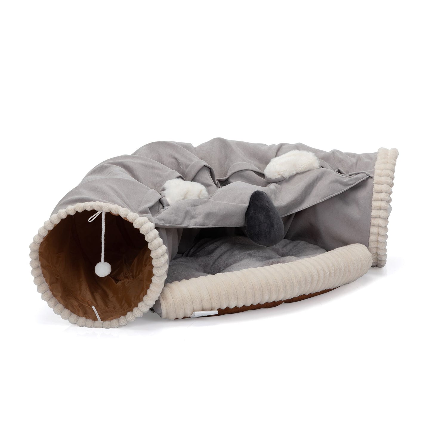 Collapsible Cat Tunnel Bed; Hide Tunnel for Indoor Cats with Hanging Toys and Cushion Mat; XH