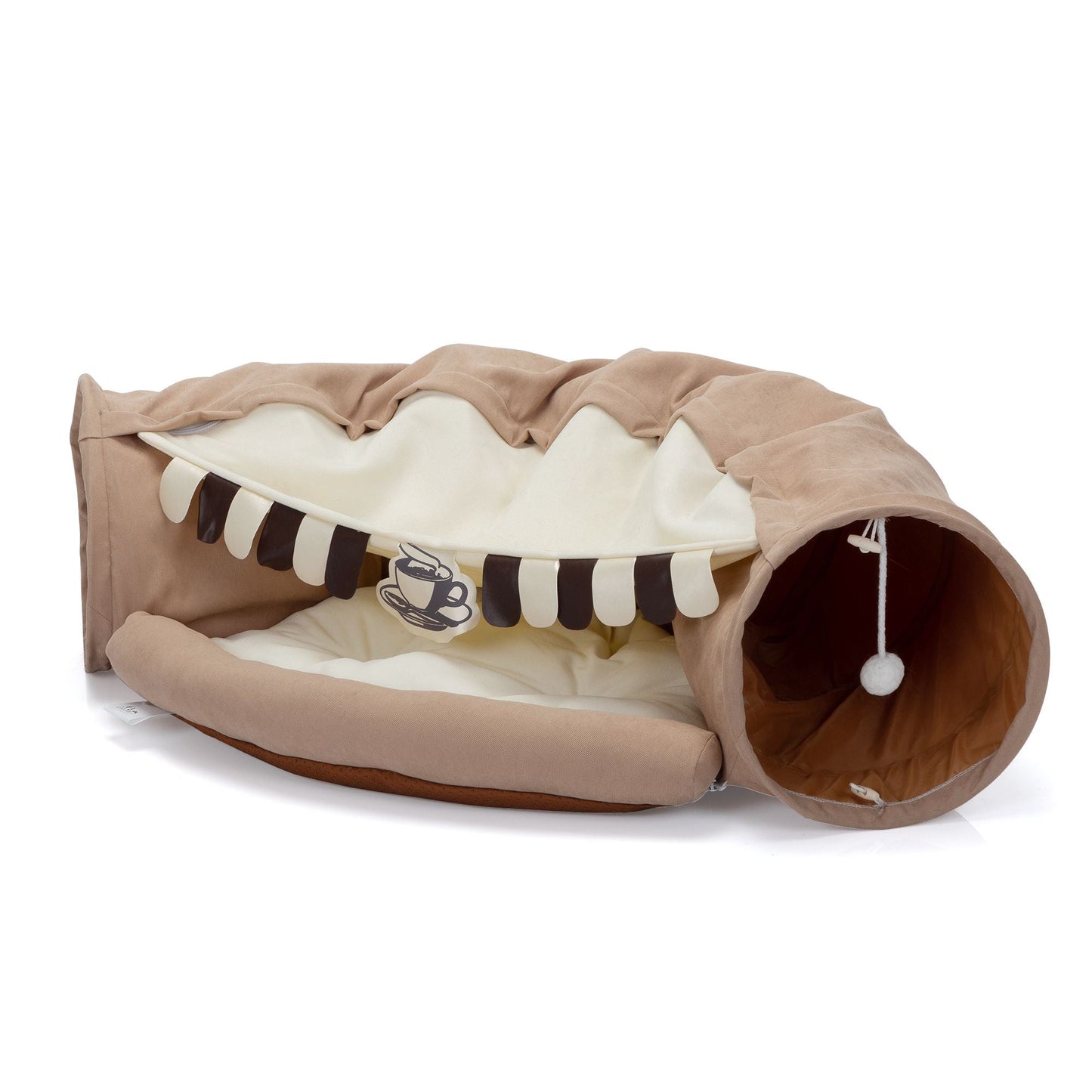 Collapsible Cat Tunnel Bed; Hide Tunnel for Indoor Cats with Hanging Toys and Cushion Mat; XH