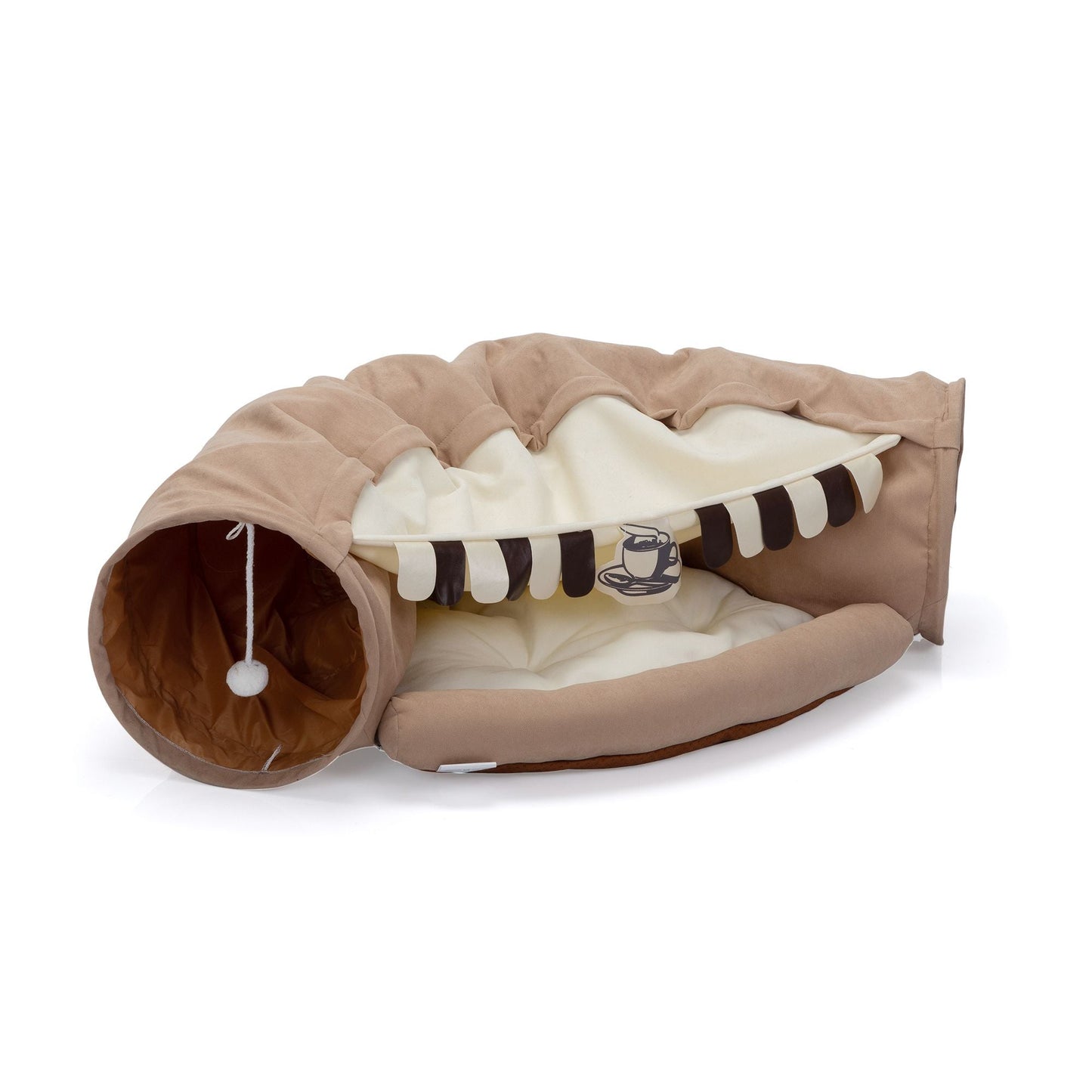 Collapsible Cat Tunnel Bed; Hide Tunnel for Indoor Cats with Hanging Toys and Cushion Mat; XH