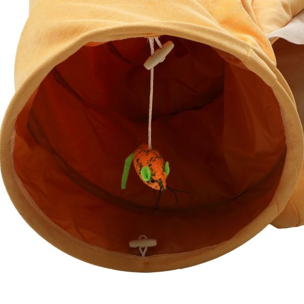 Collapsible Cat Tunnel Bed; Hide Tunnel for Indoor Cats with Hanging Toys and Cushion Mat; XH