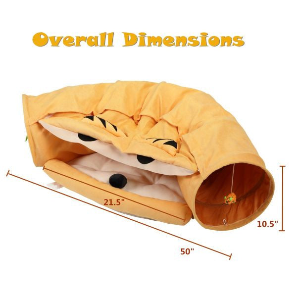 Collapsible Cat Tunnel Bed; Hide Tunnel for Indoor Cats with Hanging Toys and Cushion Mat; XH