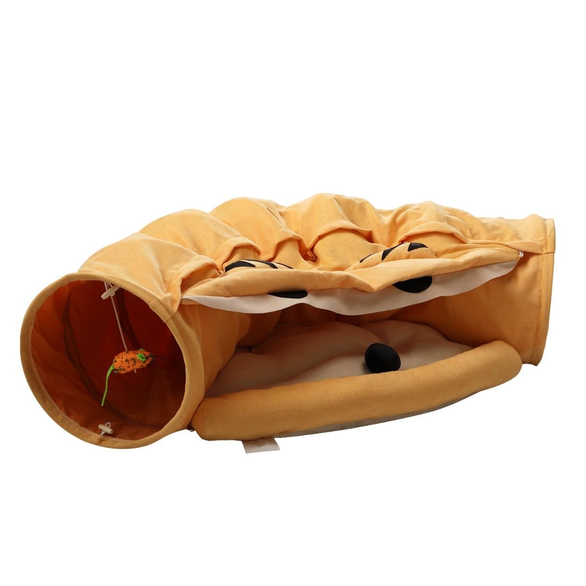 Collapsible Cat Tunnel Bed; Hide Tunnel for Indoor Cats with Hanging Toys and Cushion Mat; XH