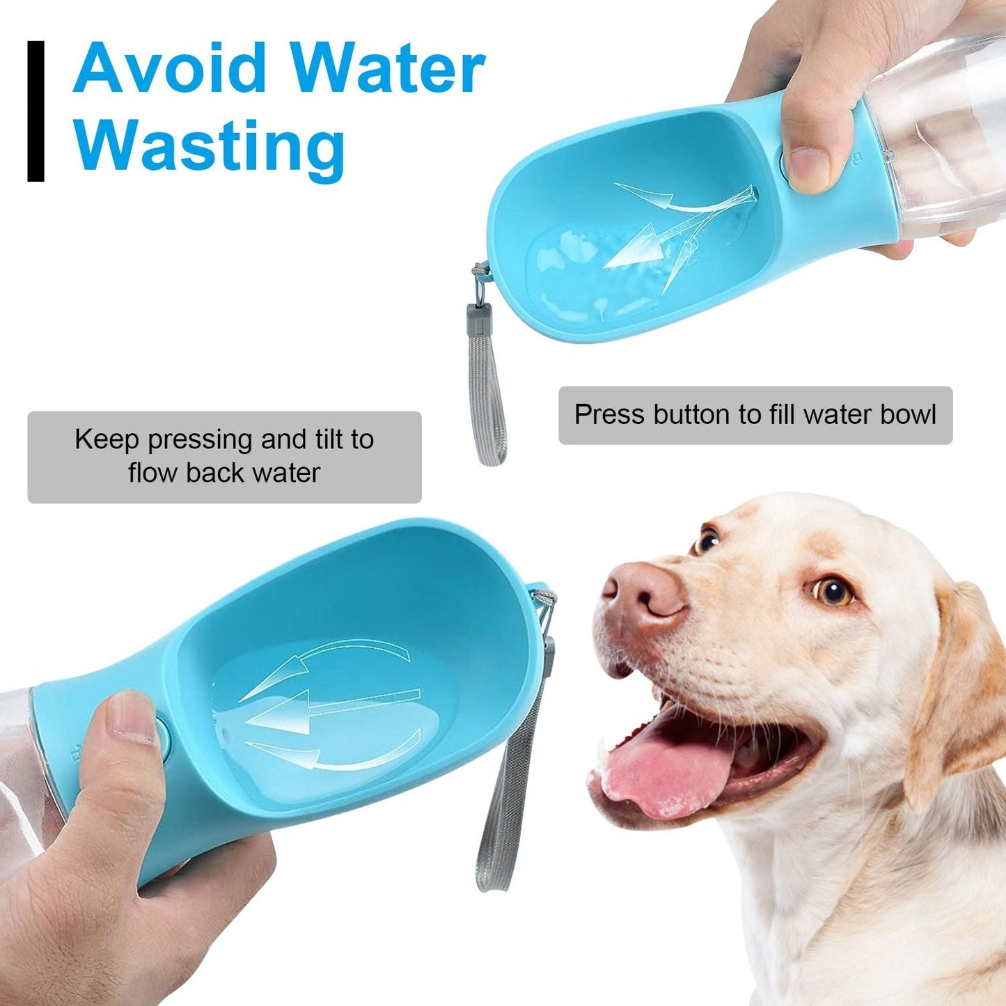 18.6OZ Portable Dog Water Bottle Pet Water Dispenser with Detachable Food Container Leak-Proof Lock Design for Dog Walking Traveling Hiking Outdoor Activities